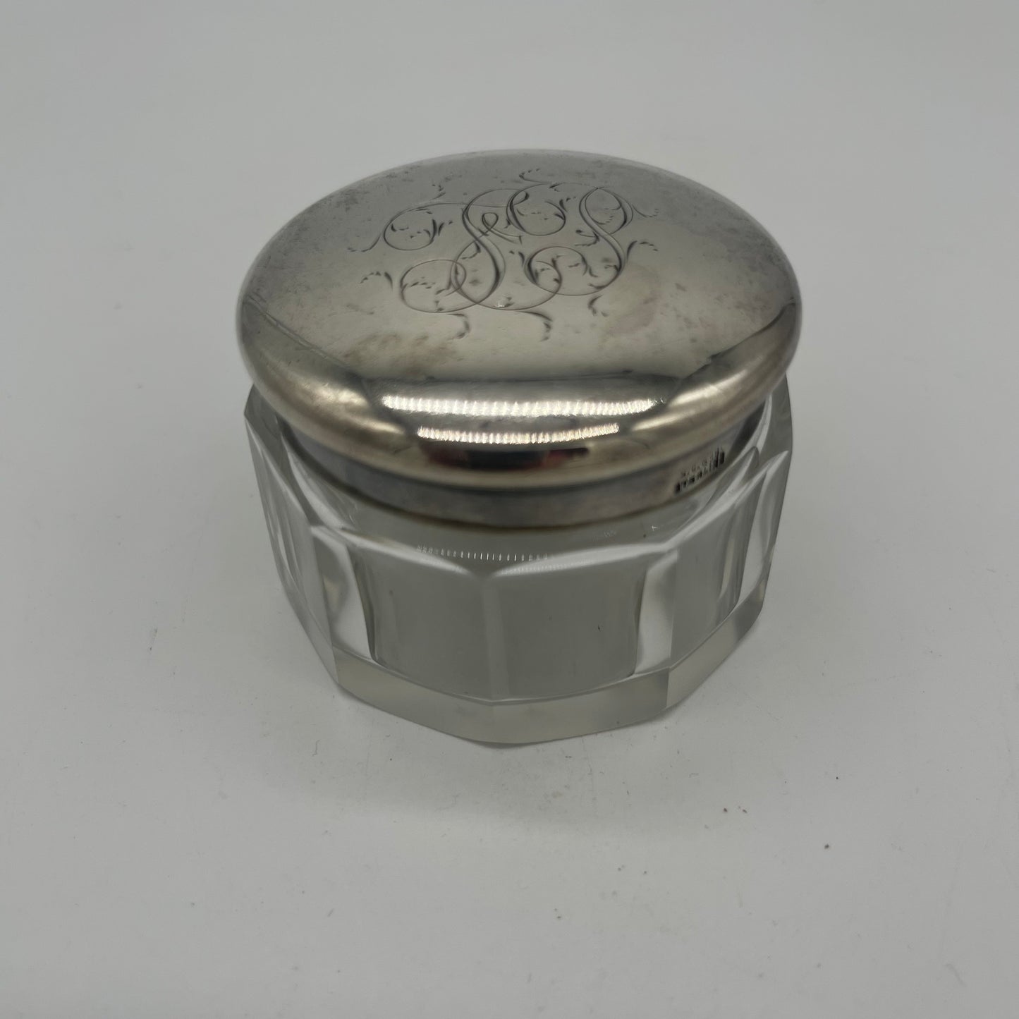 Crystal Rouge Pot with Monogrammed Sterling Lid (Item Number 0051)