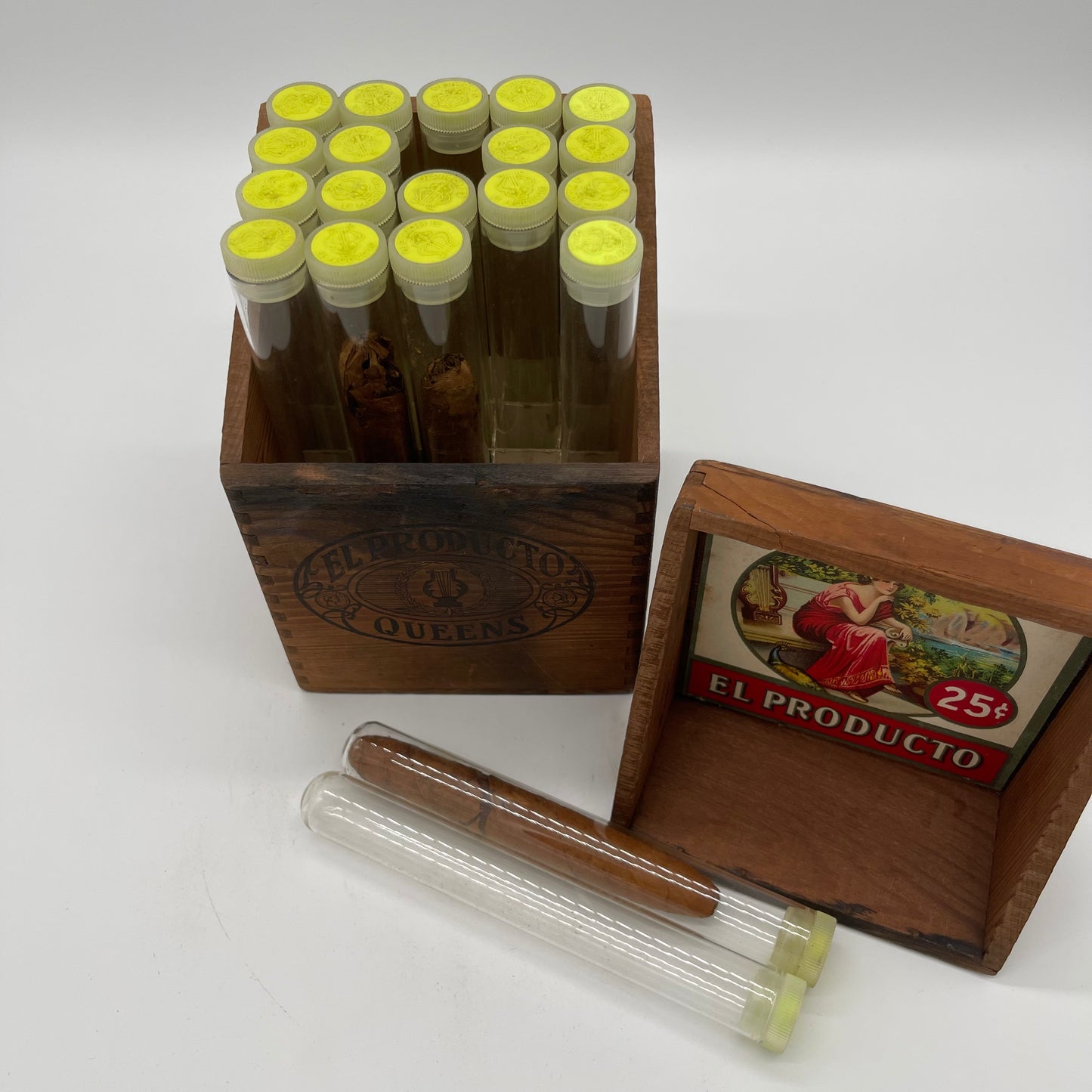 Antique Cigar Box with Glass Cigar Tubes (Item Number 0115)