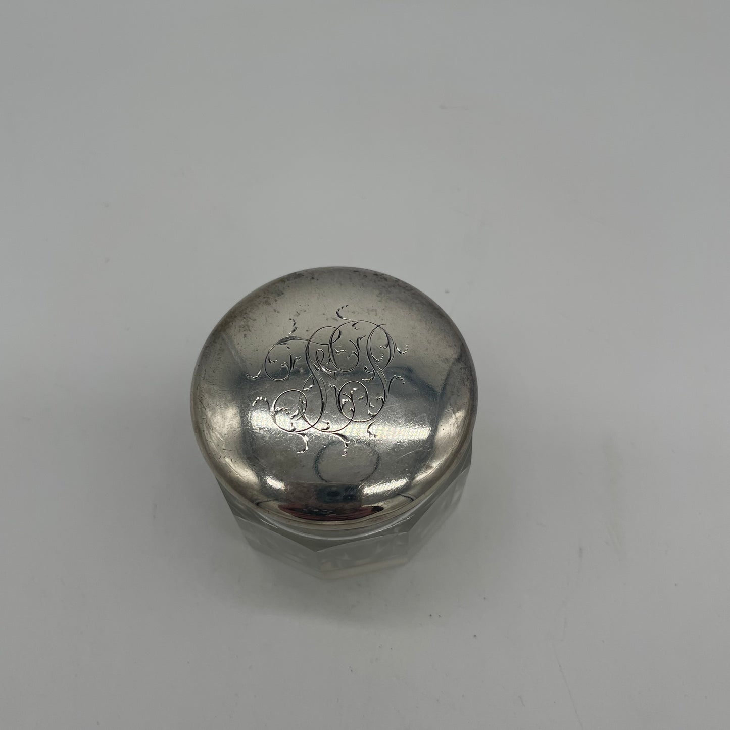 Crystal Rouge Pot with Monogrammed Sterling Lid (Item Number 0051)