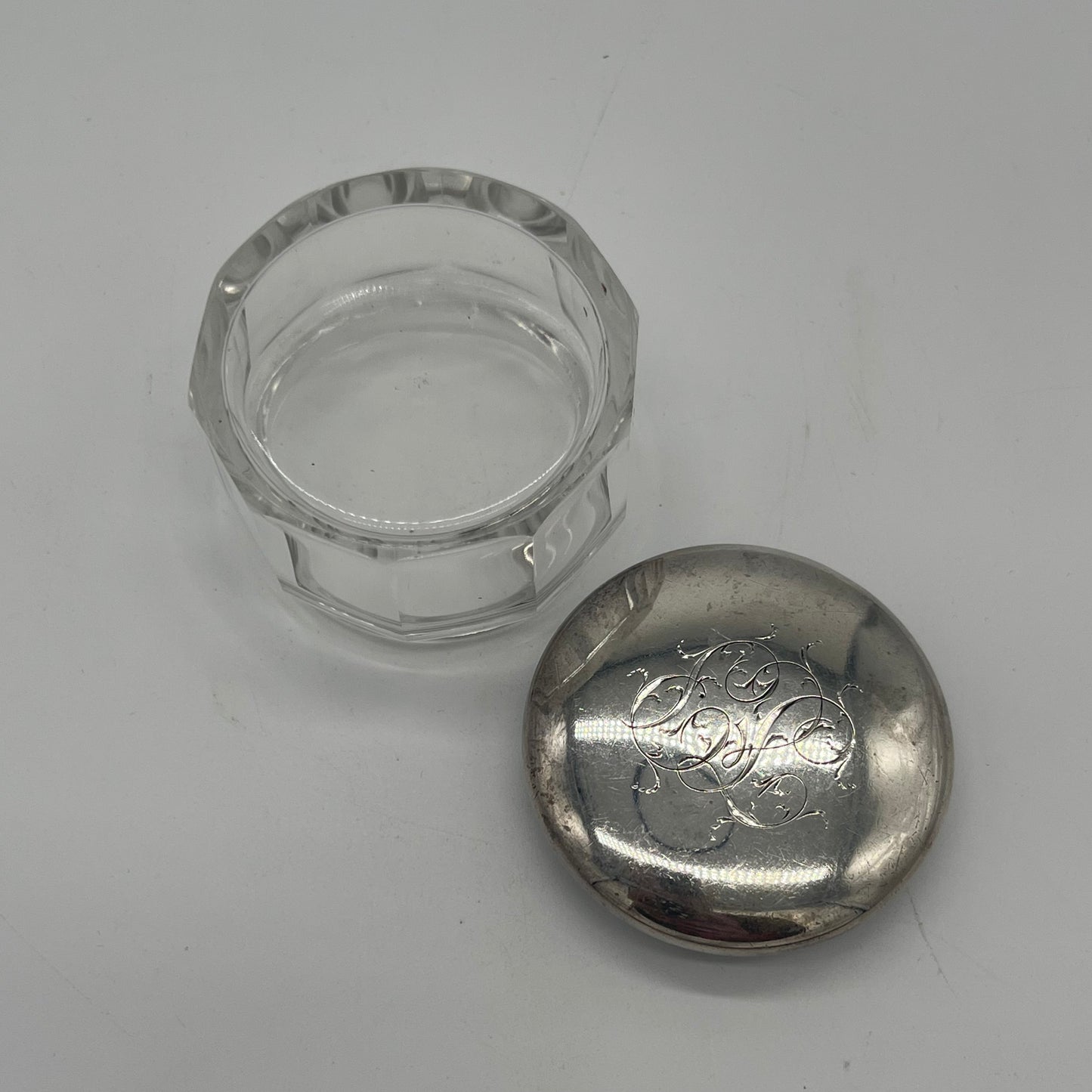 Crystal Rouge Pot with Monogrammed Sterling Lid (Item Number 0051)
