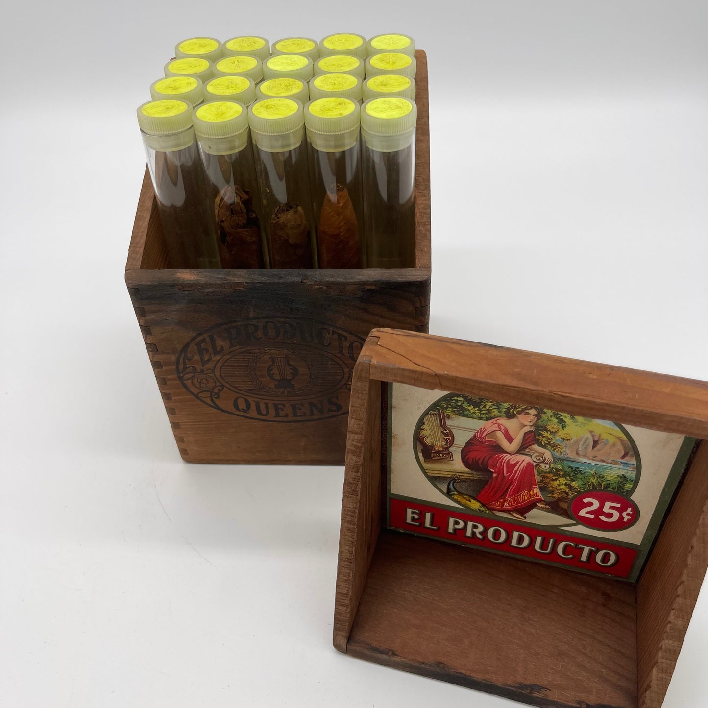 Antique Cigar Box with Glass Cigar Tubes (Item Number 0115)