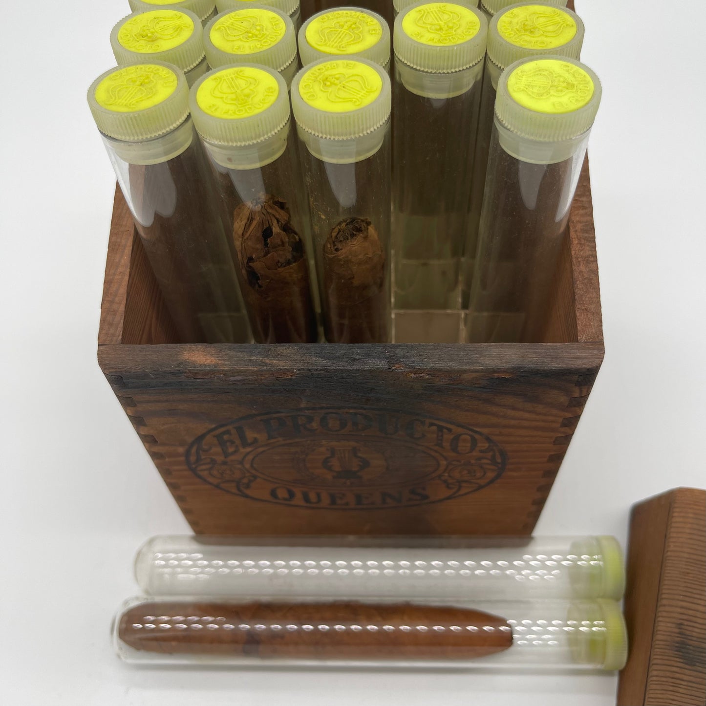 Antique Cigar Box with Glass Cigar Tubes (Item Number 0115)