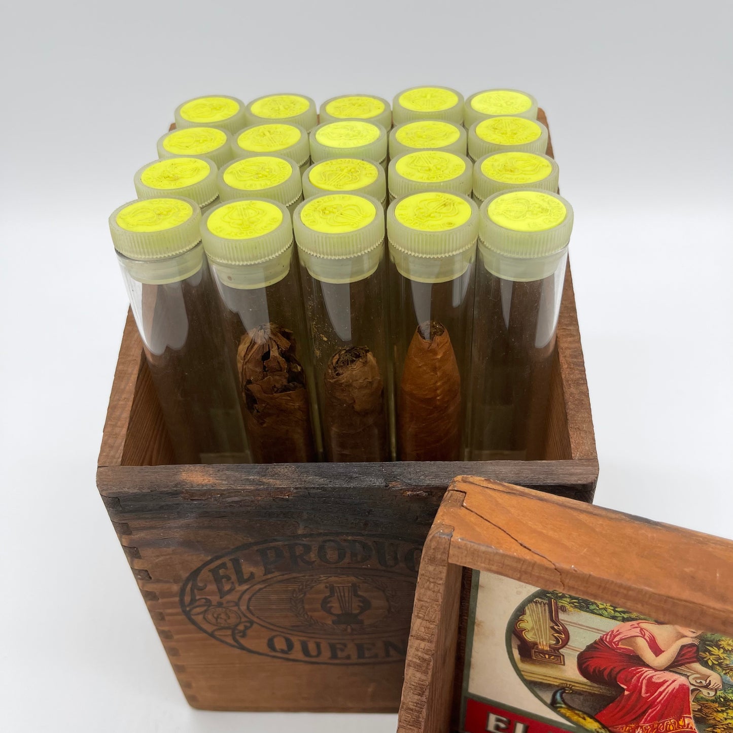 Antique Cigar Box with Glass Cigar Tubes (Item Number 0115)